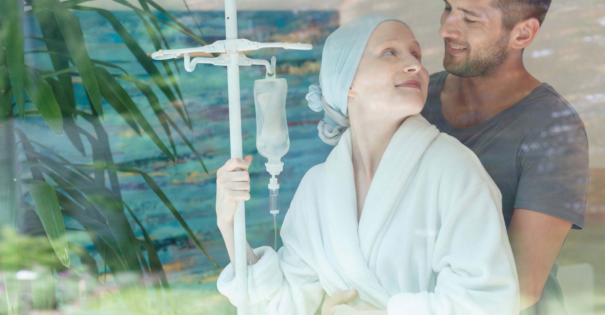 Couple standing next to window