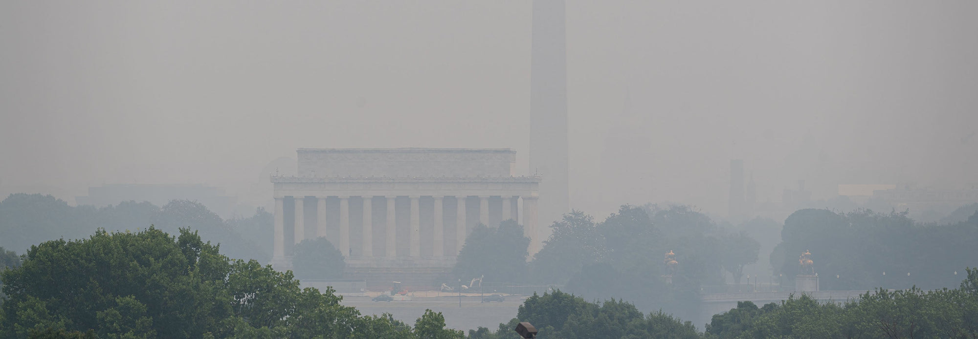 Wildfire smoke casting a haze in Washington, D.C.