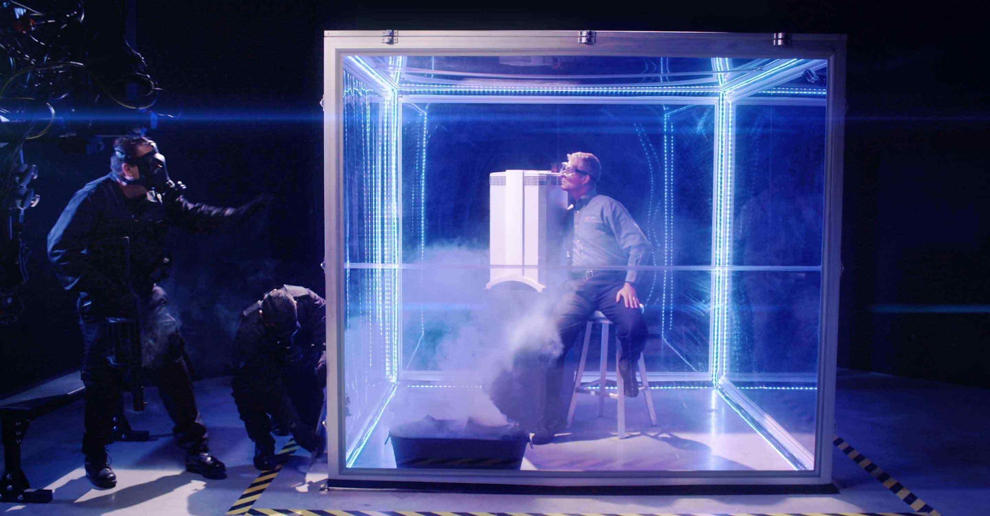 President Frank Hammes in Smoke Chamber with nothing other than an IQAir HealthPro Series air purifier